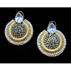 Ethnic Indian Polki Matte Gold Earrings with Pearls